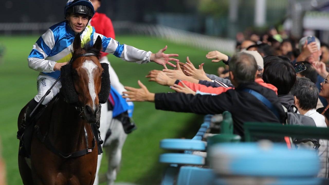 Maxime Guyon celebrates his win on Quantum Patch with the Valley crowd.
