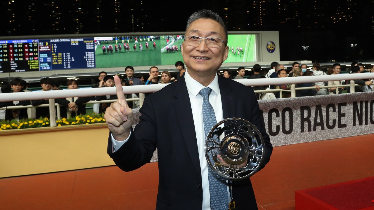 Francis Lui celebrates his January Cup win with Speed Dragon and 1,000th training success in Hong Kong. Photos: Kenneth Chan