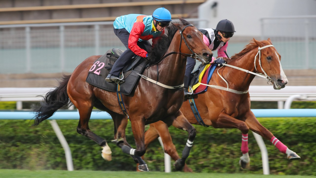 Ka Ying Rising (left) and Zac Purton win their turf trial at Sha Tin. Photos: Kenneth Chan.