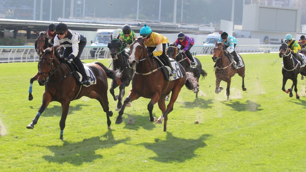 Cloud Nine (inside No 4) runs second in a trial at Happy Valley. 
