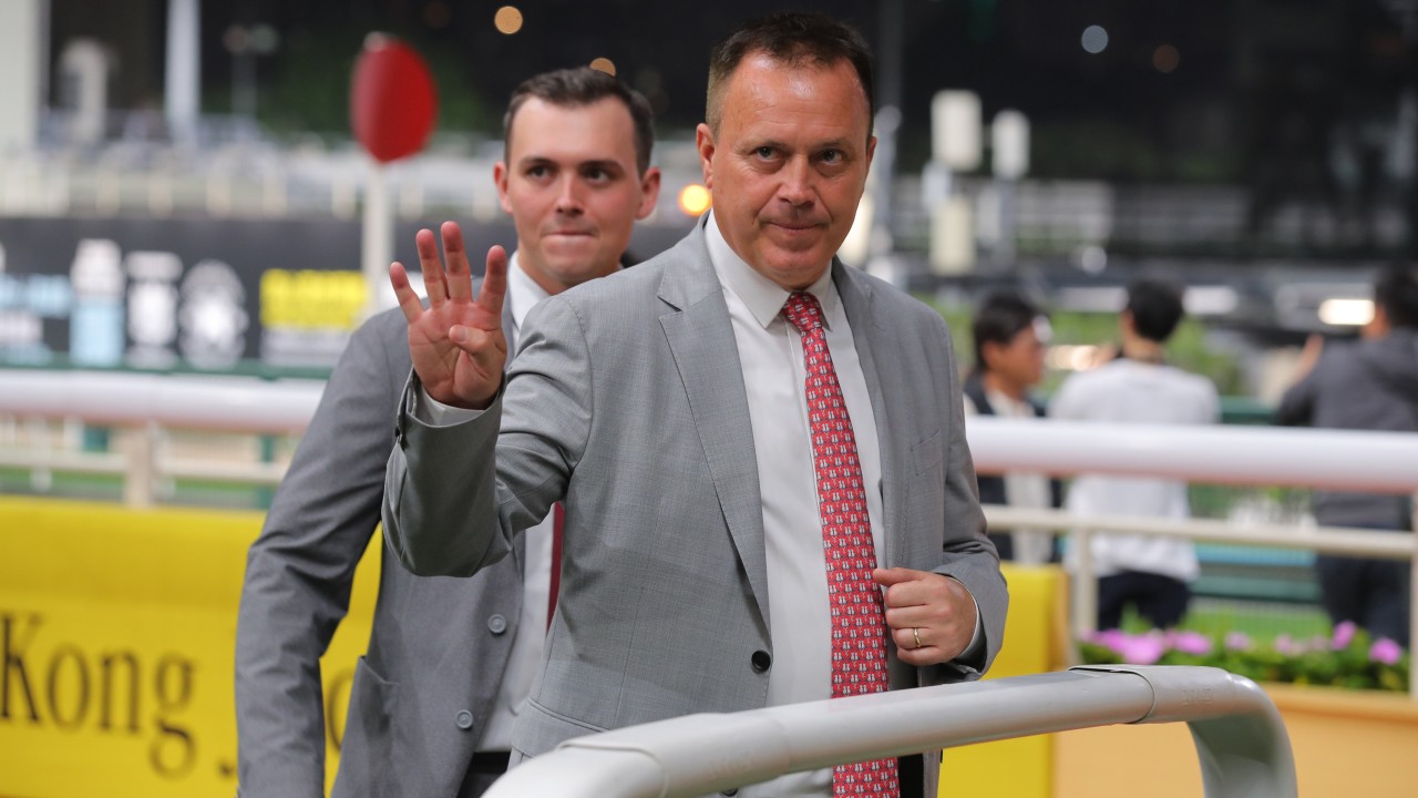 Caspar Fownes celebrates a Happy Valley four-timer last month. Photos: Kenneth Chan