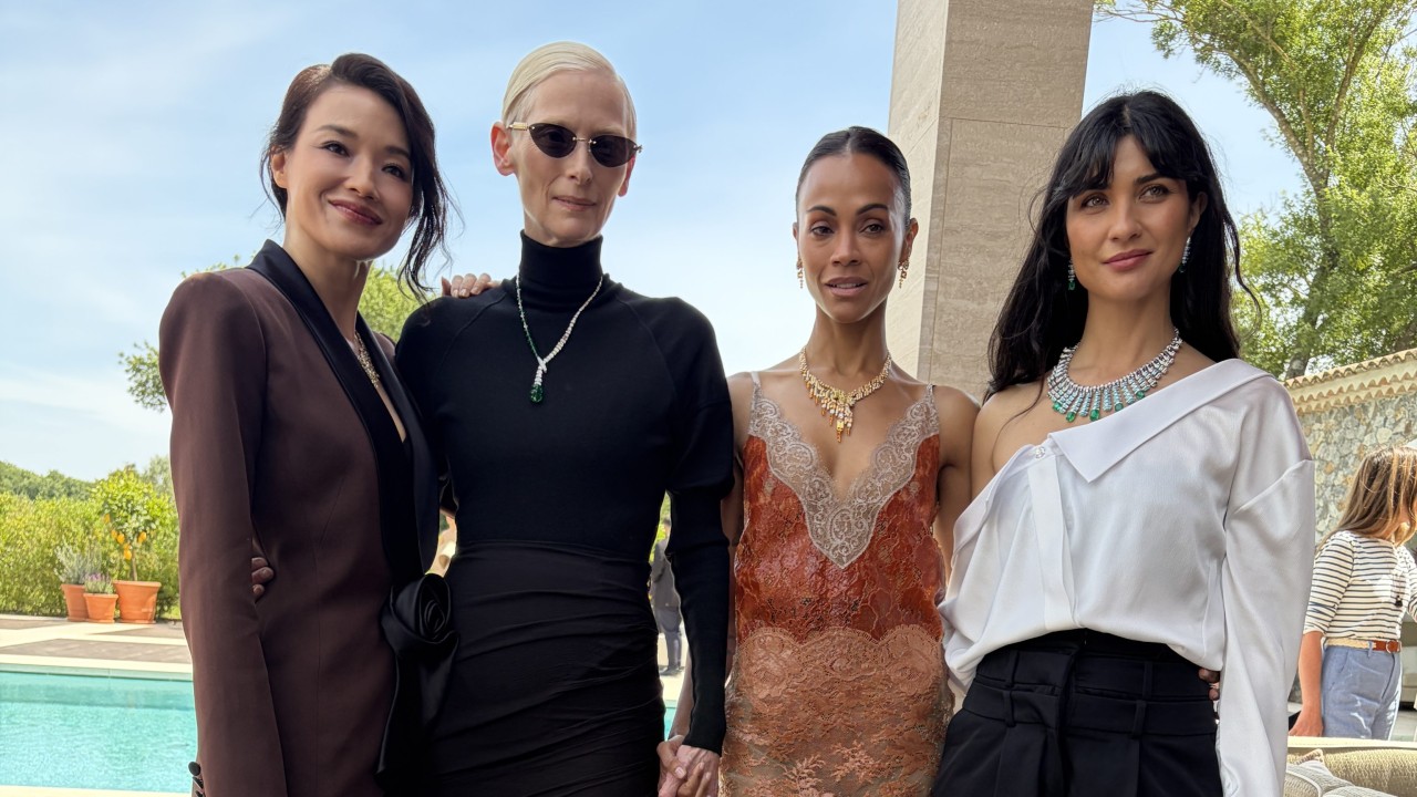 Shu Qi, Tilda Swinton, Zoe Saldaña and Tuba Büyüküstün at the unveiling of Cartier’s Le Chœur des Pierres high jewellery collection in  Saint-Tropez. Photo: Vincenzo La Torre
