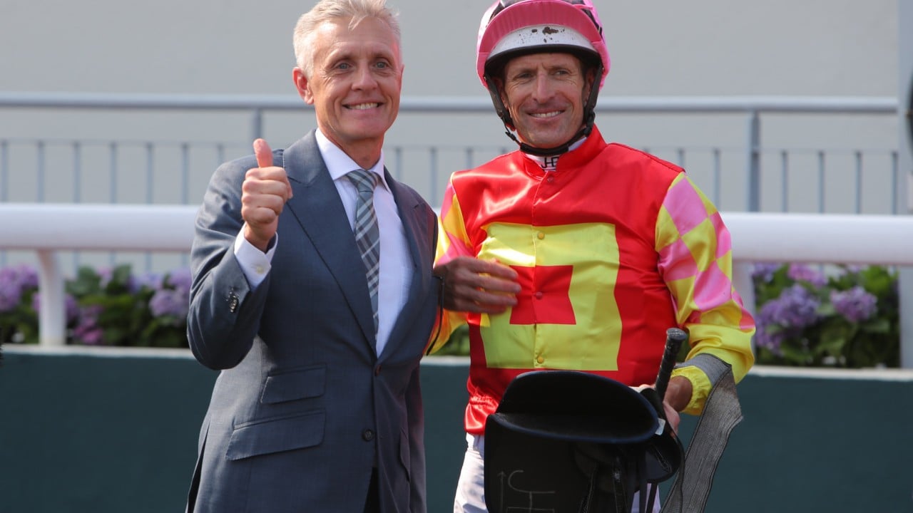 Mark Newnham celebrates My Wish’s Derby success.