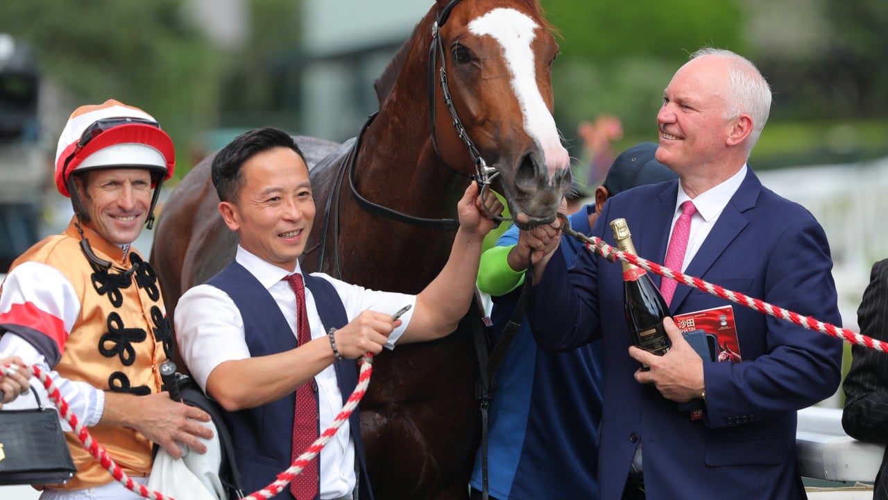 Connections celebrate the win of Geneva at Sha Tin.