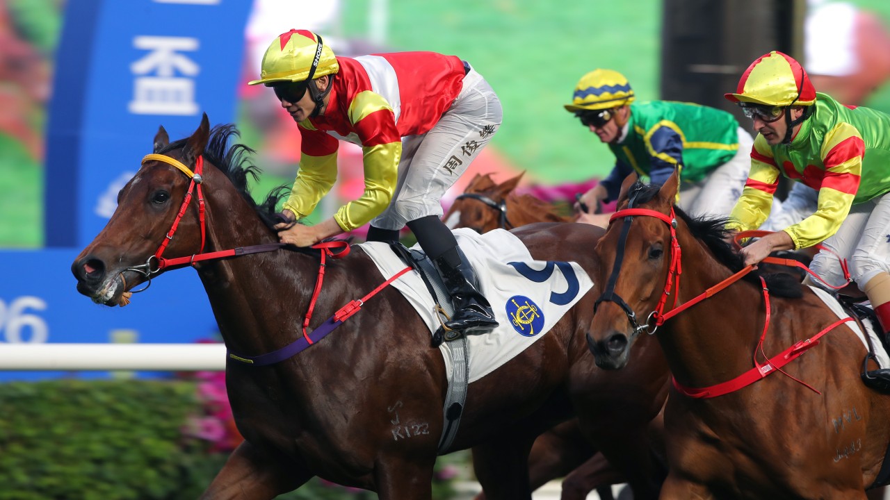 Emblazon, ridden by Jerry Chau, wins at Sha Tin. Photos: Kenneth Chan