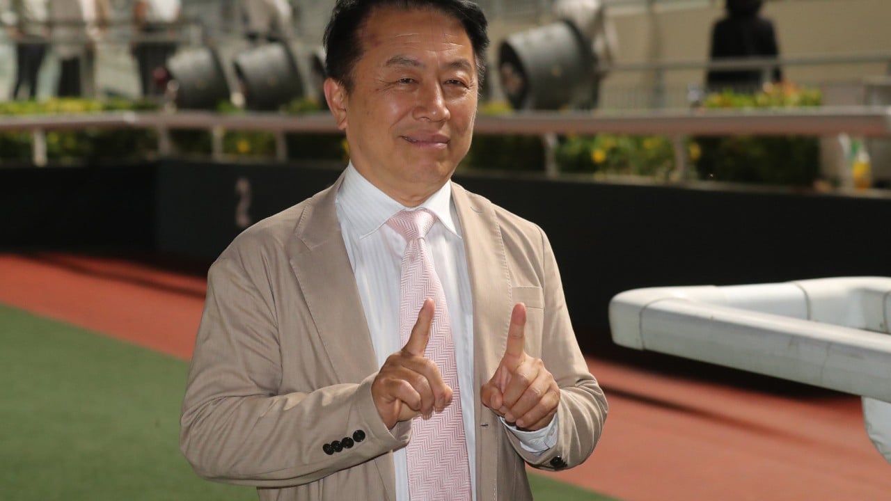 Ricky Yiu celebrates his 1,100th Hong Kong victory on Sunday.