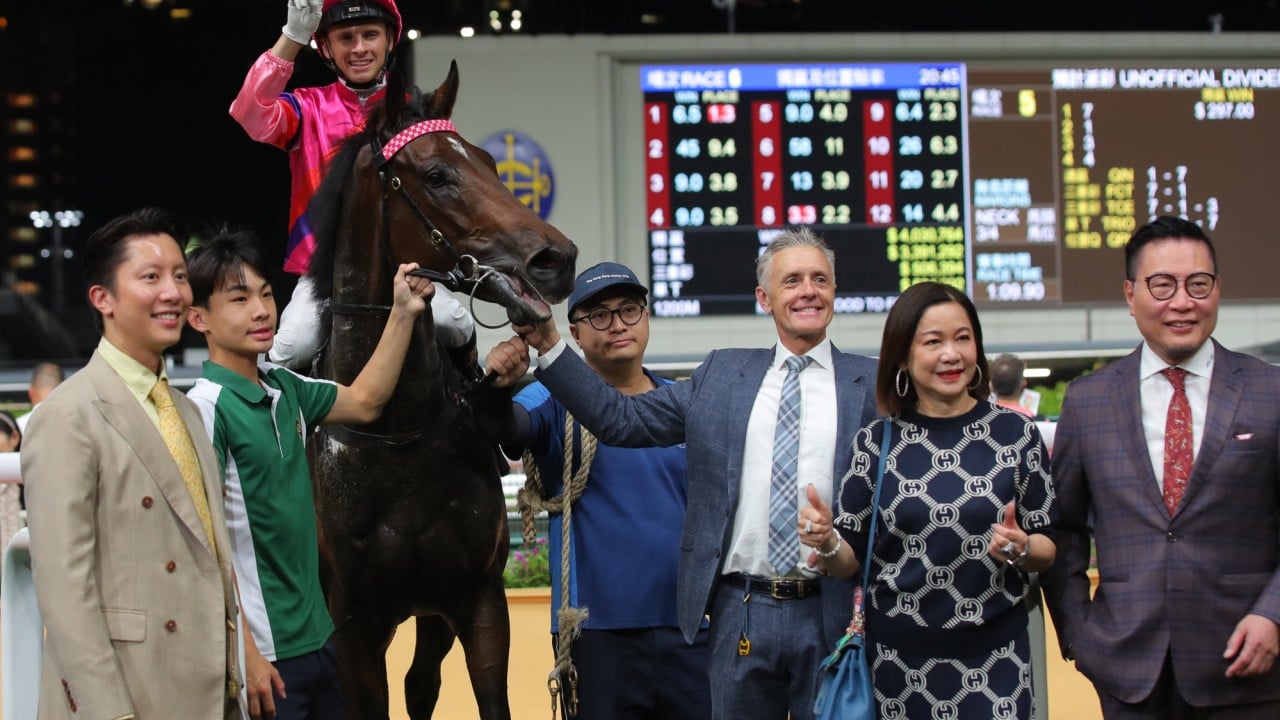 Connections celebrate the win of King Lotus at Happy Valley. 