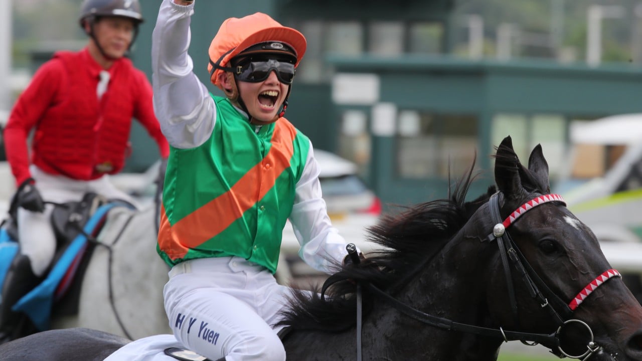 Nichola Yuen celebrates a Sha Tin winner.