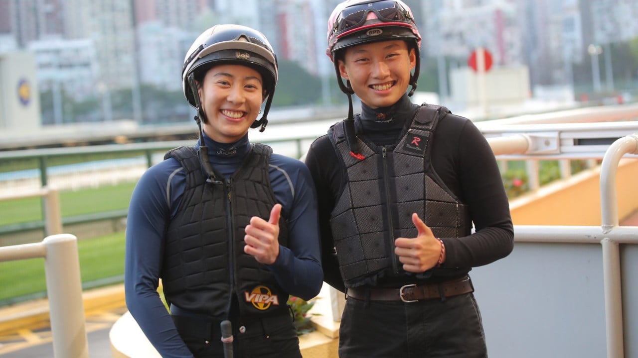 Britney Wong (left) and Nichola Yuen at Happy Valley barrier trials earlier this season.
