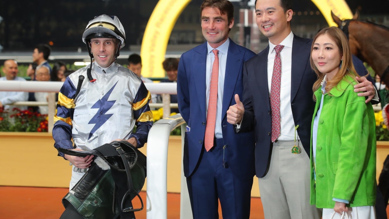 Jockey Brenton Avdulla and trainer David Eustace (second from left) will combine with Glittering Legend.
