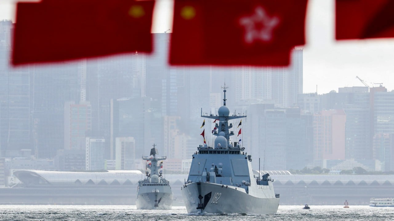 PLA navy ships sail into Hong Kong