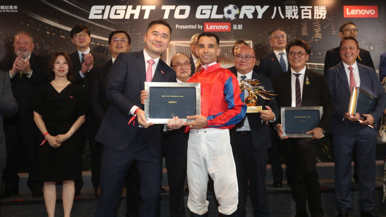 Joao Moreira celebrates the win of Forza Toro in the Eight To Glory.