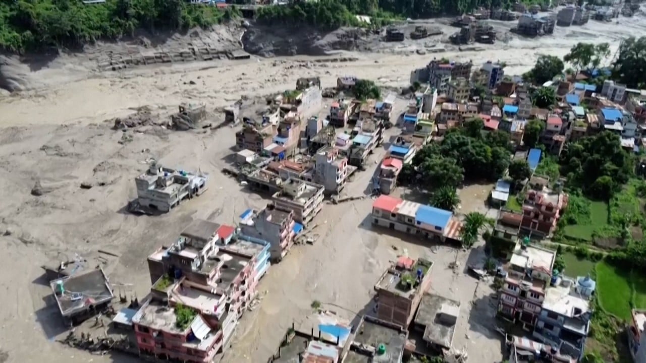 Aerial footage over Nepal shows devastation from flash floods