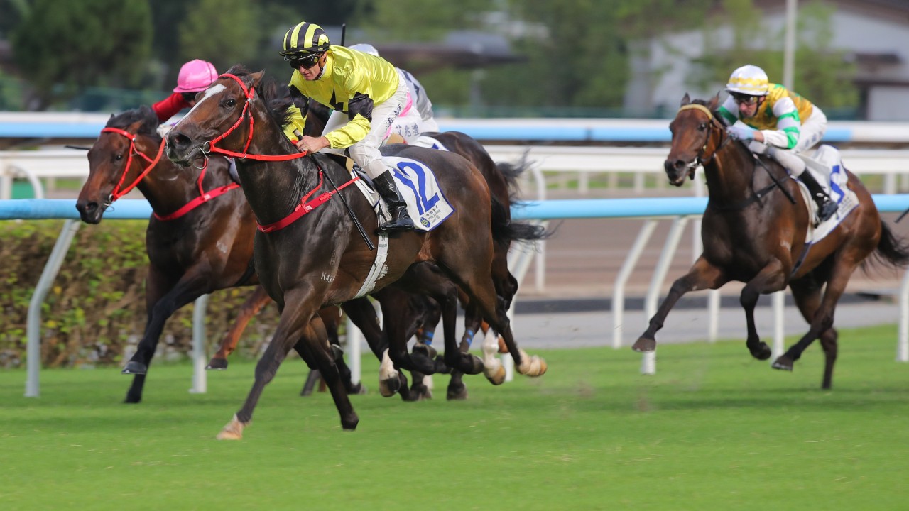 Zac Purton guides Nyx Gluck to victory at Sha Tin on Sunday. Photos: Kenneth Chan
