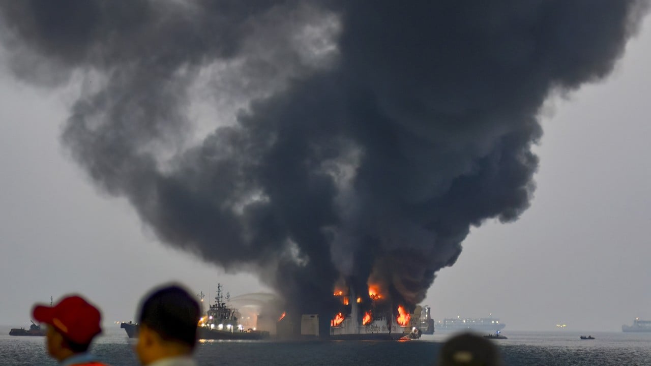 Indonesian ferry catches fire in Sunda Strait