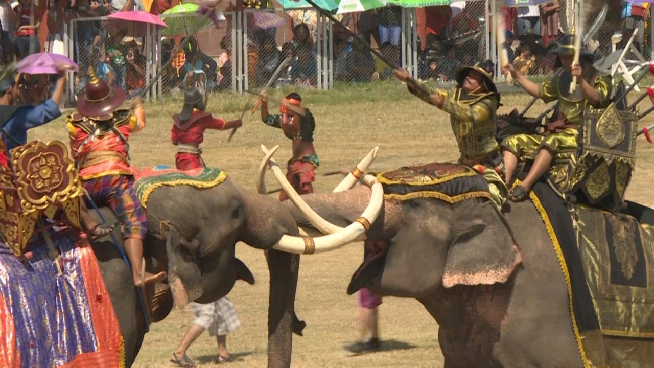 Thai elephants re-enact battle at annual festival