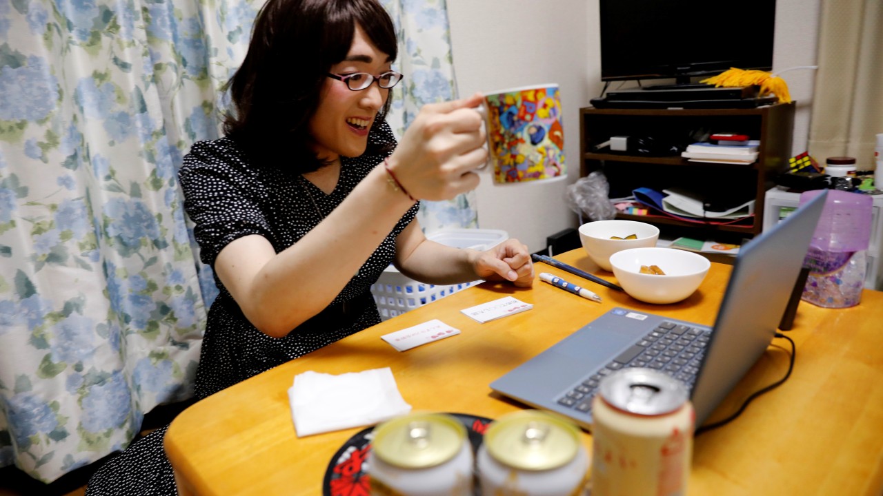 Japanese embrace virtual drinking party as people stay home during coronavirus pandemic