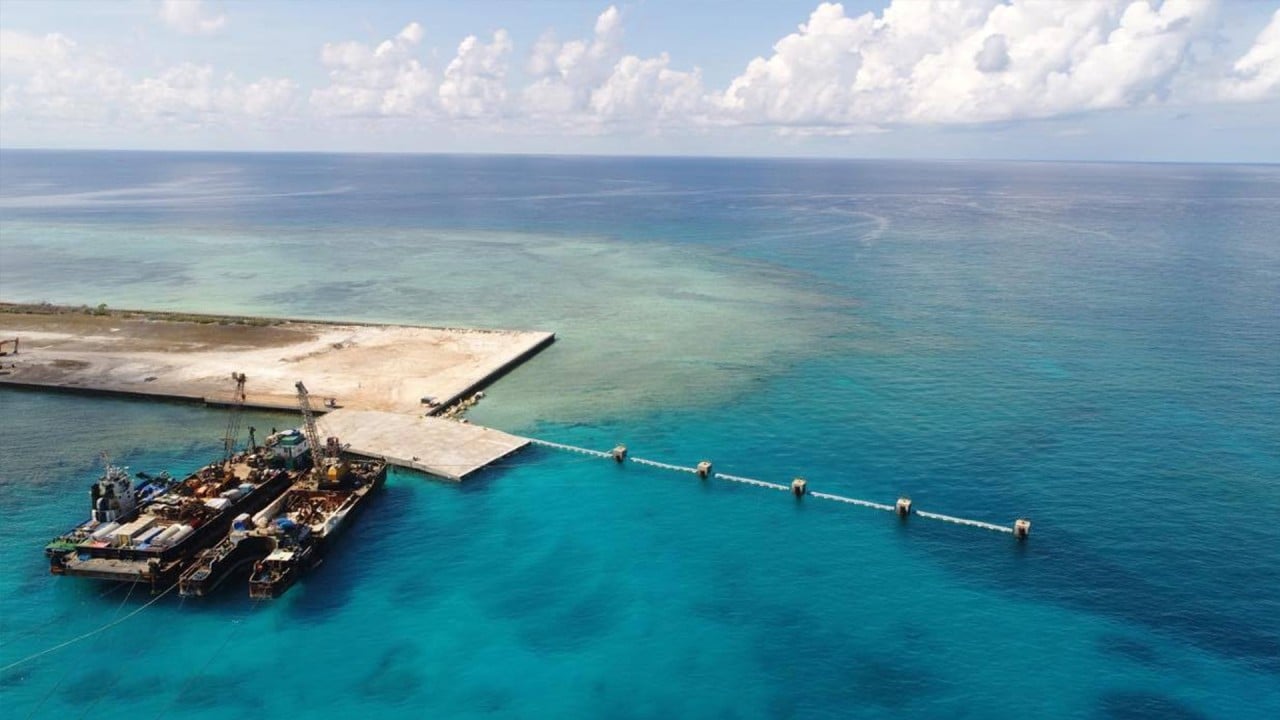 Philippine officials unveil beaching ramp on disputed South China Sea island