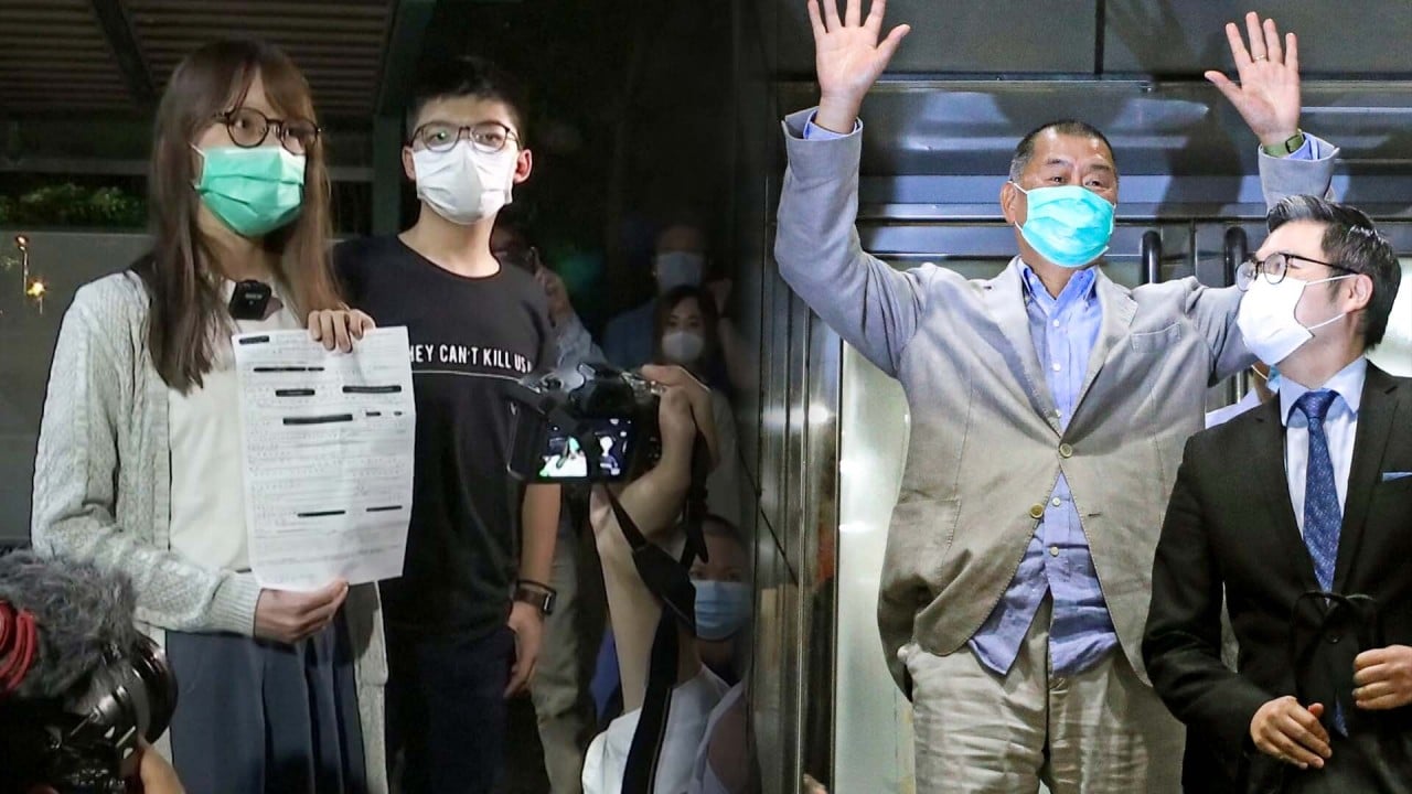 Hong Kong opposition activist Agnes Chow and Apple Daily founder Jimmy Lai released on bail