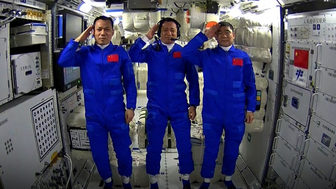 Chinese astronauts explore space station that will be their home for three months