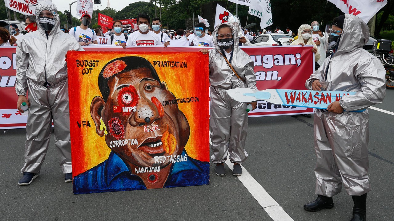 Protesters call for Duterte to step down as Philippine president defends his drug war policies 